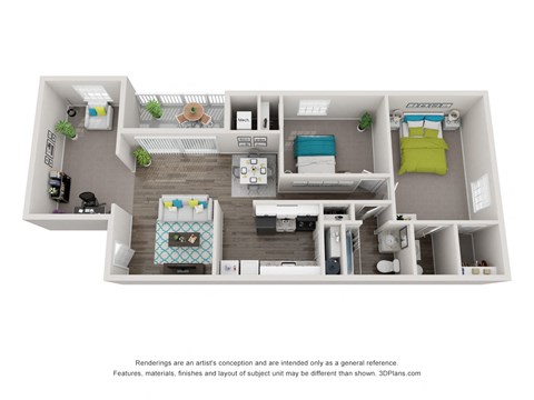 Floor plan for 2 beds, 1.5 baths, 1066 sqft